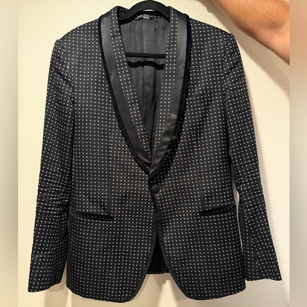 Dolce & Gabbana Black Patterned Satin Shawl Lapel Blazer